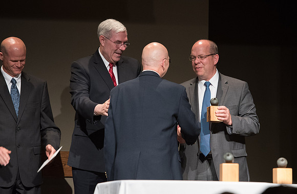 BYU-Idaho faculty are shown apprceiation at a banquet.