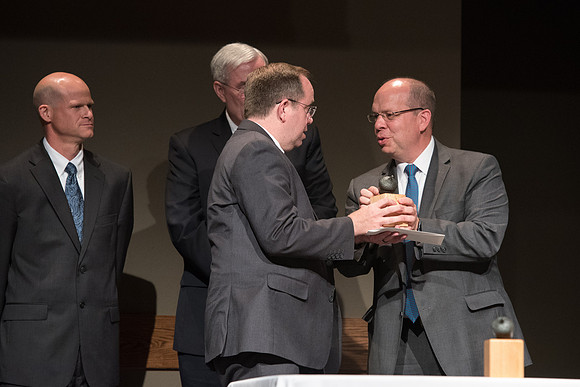 BYU-Idaho faculty are shown apprceiation at a banquet.