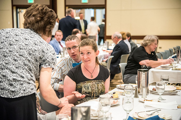 BYU-Idaho faculty are shown apprceiation at a banquet.