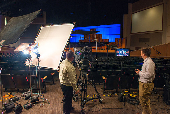 President Henry J Eyring, video production in the BYU-Idaho Center Auditorium.