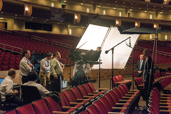 President Henry J Eyring, video production in the BYU-Idaho Center Auditorium.
