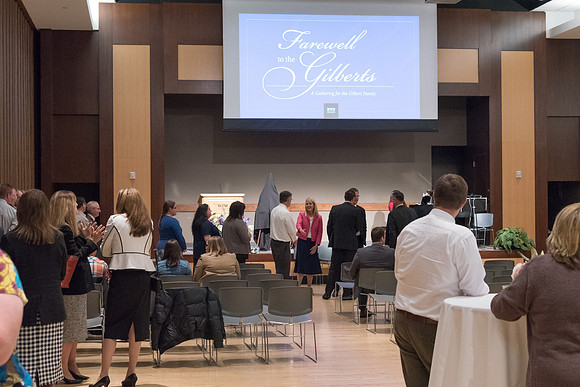 A farewell reception is held for President and Sister Gilbert, and their family. Students, faculty and friends come to say goodbye to the family and thank them for their service. 2017