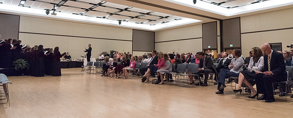A choir performs special musical numbers in honor of President and Sister Gilbert at their farewell reception. 2017