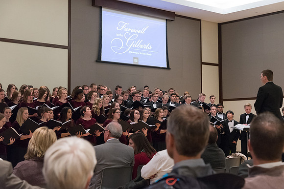 A choir performs special musical numbers in honor of President and Sister Gilbert at their farewell reception. 2017