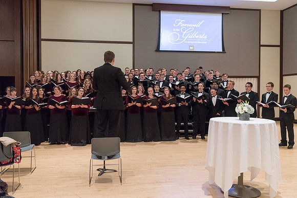 A choir performs special musical numbers in honor of President and Sister Gilbert at their farewell reception. 2017