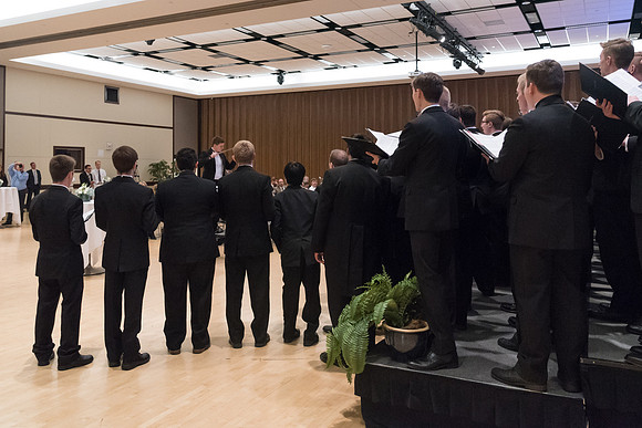 A choir performs special musical numbers in honor of President and Sister Gilbert at their farewell reception. 2017
