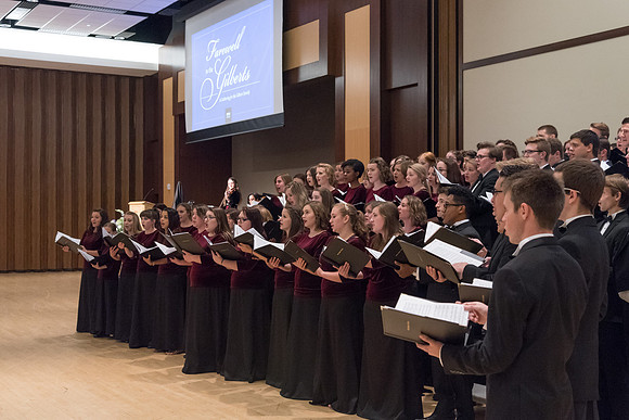 A choir performs special musical numbers in honor of President and Sister Gilbert at their farewell reception. 2017