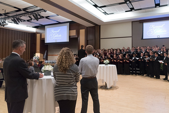 A choir performs special musical numbers in honor of President and Sister Gilbert at their farewell reception. 2017