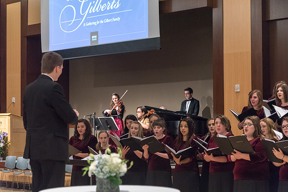 A choir performs special musical numbers in honor of President and Sister Gilbert at their farewell reception. 2017