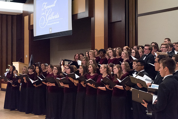 A choir performs special musical numbers in honor of President and Sister Gilbert at their farewell reception. 2017