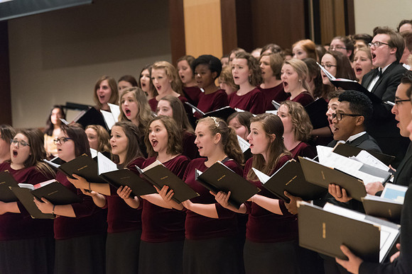 A choir performs special musical numbers in honor of President and Sister Gilbert at their farewell reception. 2017
