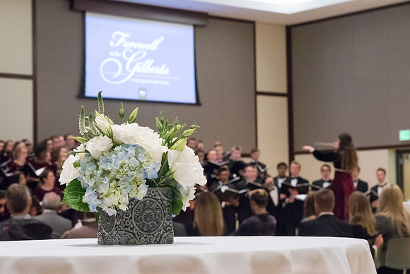 A choir performs special musical numbers in honor of President and Sister Gilbert at their farewell reception. 2017