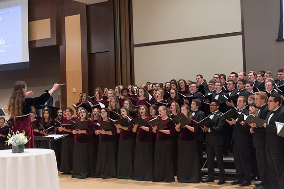A choir performs special musical numbers in honor of President and Sister Gilbert at their farewell reception. 2017