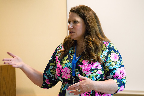 Online Instructors gather to learn at the Online Learning & Teaching Conference at BYU-Idaho. Shannon Landheim presents "Serve to Lead" 2017