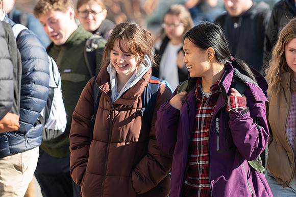 Students attend devotional with Sister Kristin M. Yee.