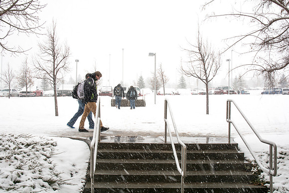 Snow covers campus the second week of Winter Semester.