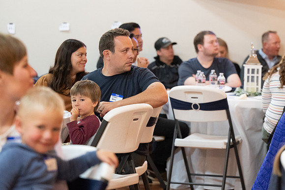 Alumni in the Cache Valley area gather at Eagles Landing Event Center, in Smithfield, Utah and get the chance to listen to and meet President Meredith.