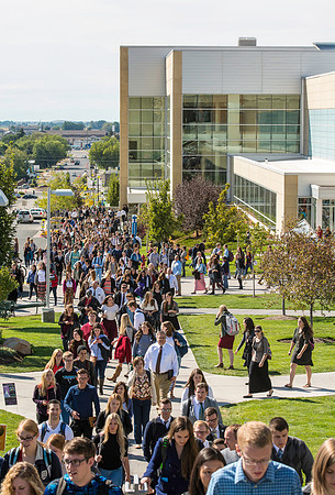 Students leaving the BYUI-Center after the first devotional of the Fall 2016 semester.