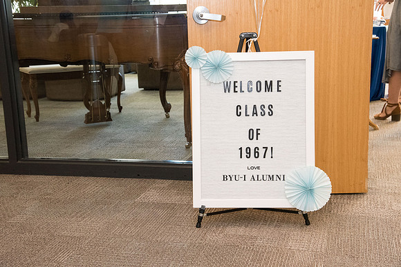 The Class of 1967 meets together in the Manwaring Center for a Reunion.