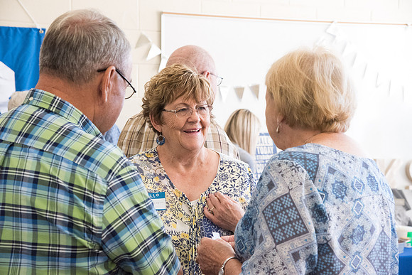 The Class of 1967 meets together in the Manwaring Center for a Reunion.