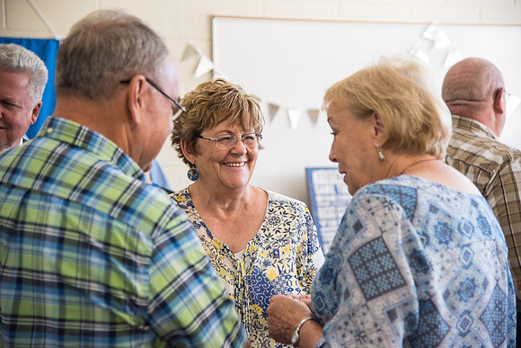 The Class of 1967 meets together in the Manwaring Center for a Reunion.