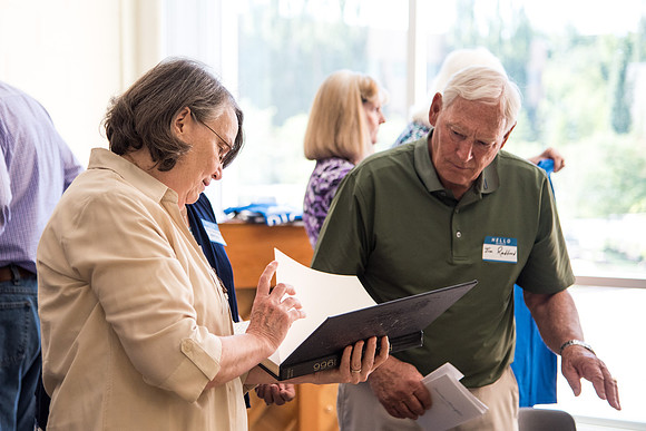 The Class of 1967 meets together in the Manwaring Center for a Reunion.