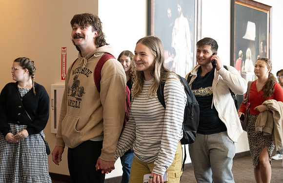 Students leaving devotional.
