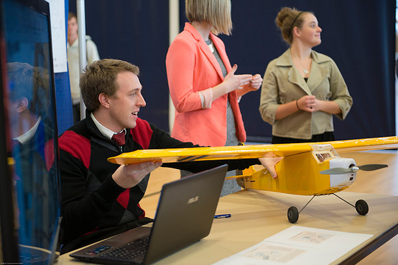 Students present their projects for the Student Research and Creative Works Conference.