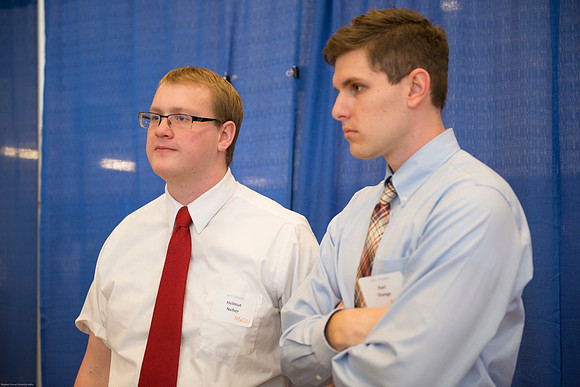 Students present their projects for the Student Research and Creative Works Conference.