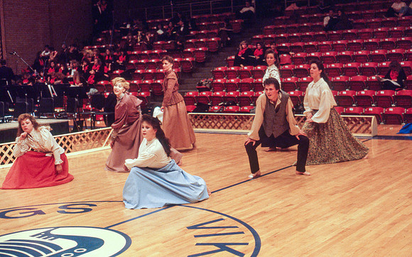 Dancers perform in the Hart Auditorium for Centennial Spectacular.