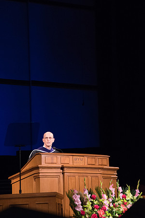 President Henry J. Eyring speaks during Commencement.