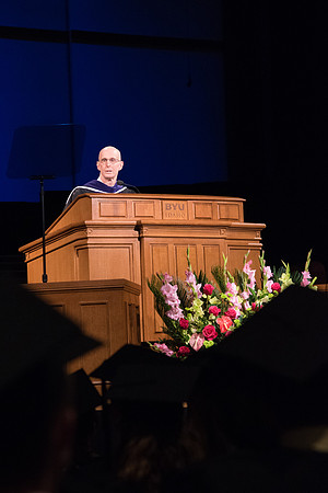 President Henry J. Eyring speaks during Commencement.