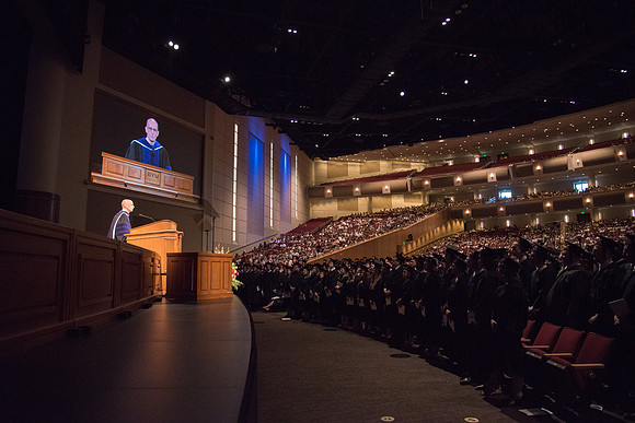President Henry J. Eyring speaks during Commencement.