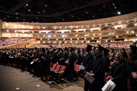 Graduates arise for the conferring of degrees by President Henry J. Eyring, President of Brigham Young University-Idaho. Photo by Courtney Thomas.