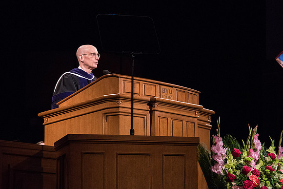President Henry J. Eyring speaks during Commencement.