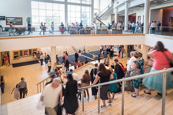 Families travel from all around and gather in the BYU-I enter to celebrate graduation. 2017