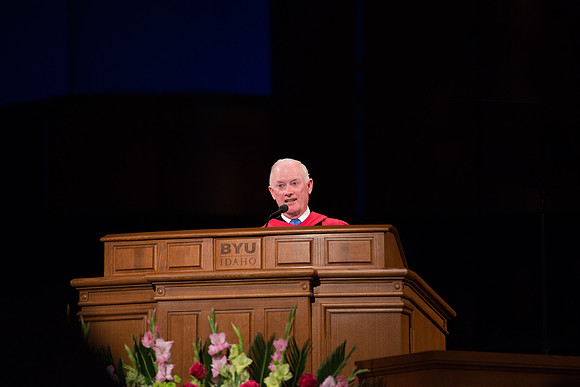 BYU-Idaho Spring semester graduation. Elder Kim B. Clark, General Authority Seventy and Commissioner of the Church Educational System.