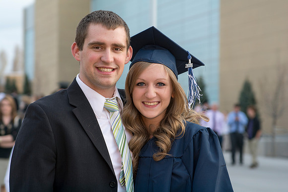Brigham Young University-Idaho Graduates tour campus with their families saying goobyes to peers and getting pictures with friends and family before the convocation ceremonies. Photo by Ryan Chase