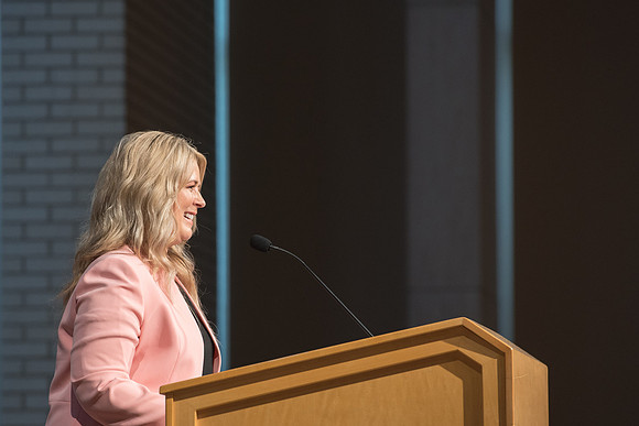Strengthening individuals and families through lifelong learning. Amy LaBaugh, Student Life Vice President speaks on the importance of Scripture study for the Ed Week devotional in the Taylor Chapel.