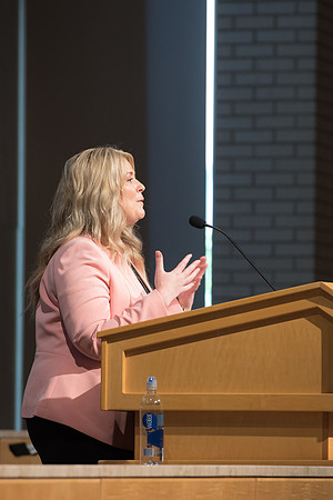 BYU-Idaho Education Week 2017 Amy LaBaugh, Student Life Vice President speaks on the importance of Scripture study for the Ed Week devotional in the Taylor Chapel.