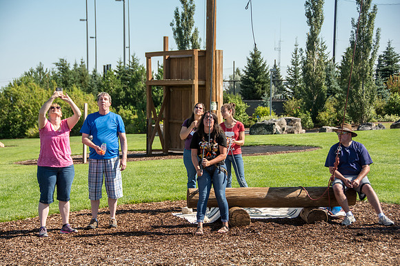BYU-Idaho Education Week 2017, fun a t the climbing tower and ropes course.