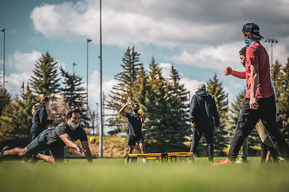 Spikeball tournament held on the upper playing fields, spring semester.