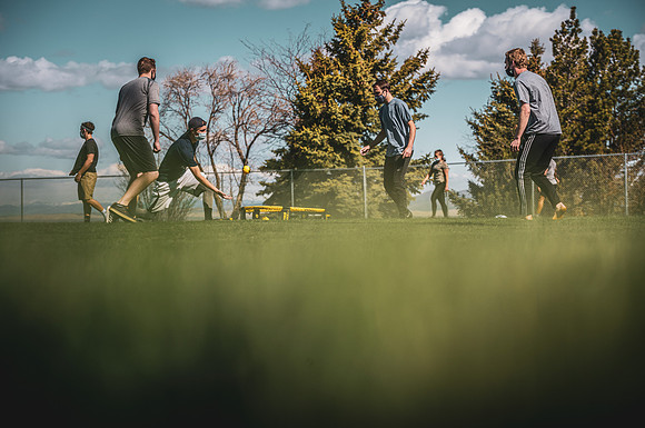 Spikeball tournament held on the upper playing fields, spring semester.