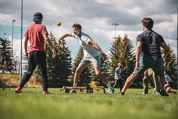 Spikeball tournament held on the upper playing fields, spring semester.