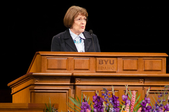 Sister Clark speaks to students at first devotional Fall 2014