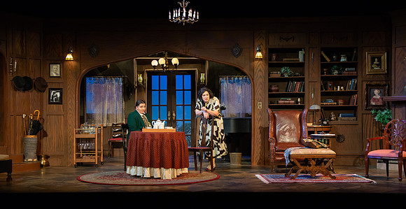 Drama dress rehearsal for the Blithe Spirit play in the Snow theater.
