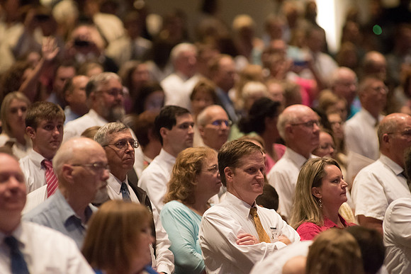 Families and friends of BYU-I graduates gather in the BYU-I Center for graduation. 2017