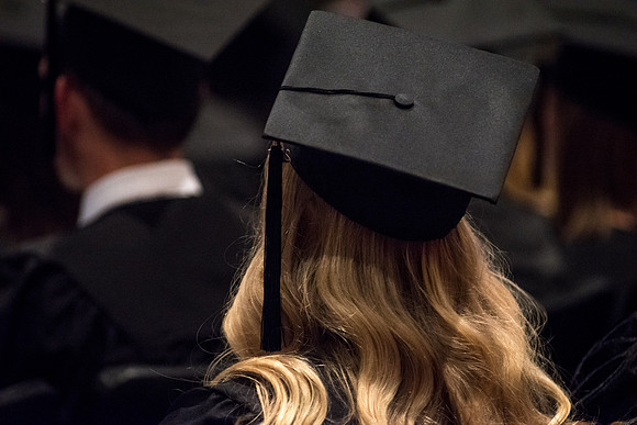Students gather in the BYU-Idaho Center for their graduation at BYU-Idaho. 2017