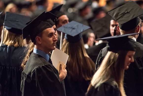 Students gather in the BYU-Idaho Center for their graduation at BYU-Idaho. 2017