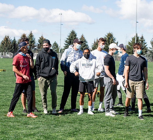 Student teams compete in BYUI's spikeball tournament held in the upper fields.